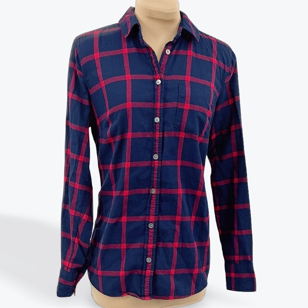 J.Crew Re-Imagined Flannel Shirt XS‎ Blue Red Plaid Long Sleeve Button Down
